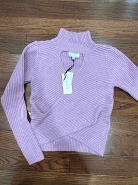 Pink Rose Light Lavender Ribbed Mock Neck V-Neck Sweater